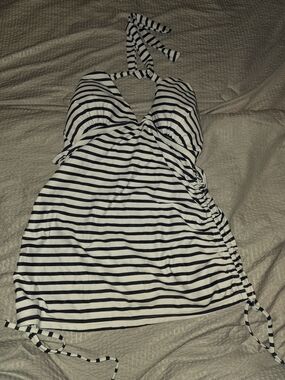 Striped Halter Tankini Top - Navy & White
